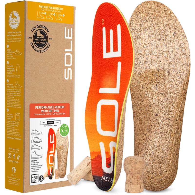 SOLE Performance Medium + Met Pad Insoles - Custom Moldable Orthotic Support for Any Arch Type, Plantar Fasciitis Relief - Mens Size 12/Womens Size 14, 1 Pair - Image 1